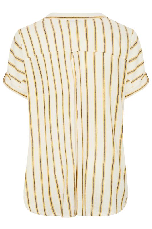 YOURS Plus Size Ivory White Stripe Print Button Through Shirt | Yours Clothing 7