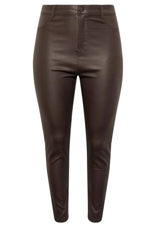Plus Size Chocolate Brown Coated Skinny Stretch AVA Jeans | Yours Clothing 5