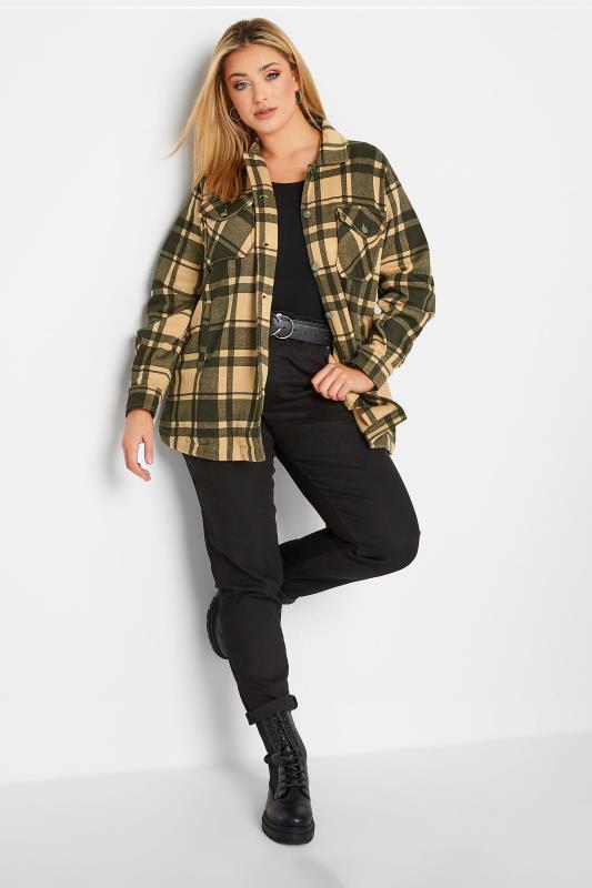 Curve Plus Size Beige Check Shacket  | Yours Clothing 3