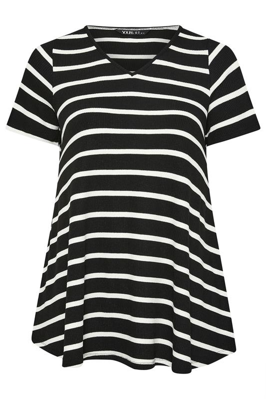 Yours Plus Size Black V-Neckline Stripe T-Shirt | Yours Clothing 5