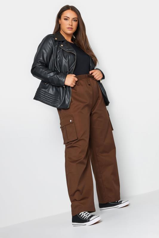  Grande Taille YOURS Curve Brown Wide Leg Woven Cargo Trousers
