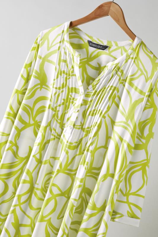 EVANS Plus Size Chartreuse Green Abstract Print Pintuck Blouse | Evans 7