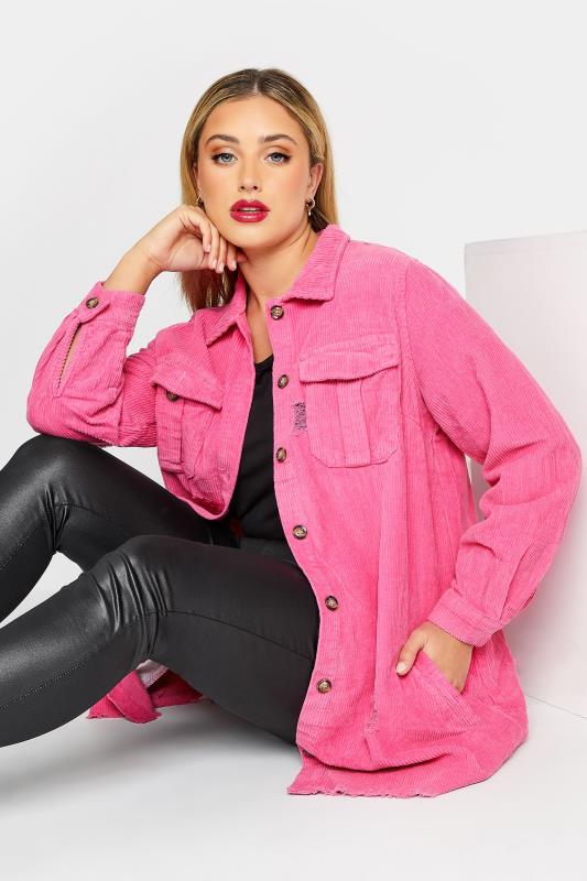 LIMITED COLLECTION Plus Size Hot Pink Ripped Cord Shacket | Yours Clothing  4