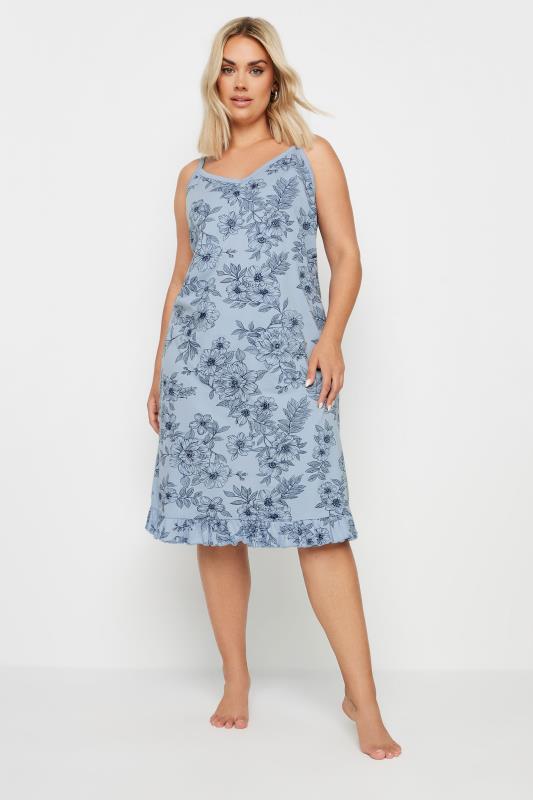 YOURS Plus Size 2 PACK Blue Floral Print Chemise Nightdresses | Yours Clothing 5