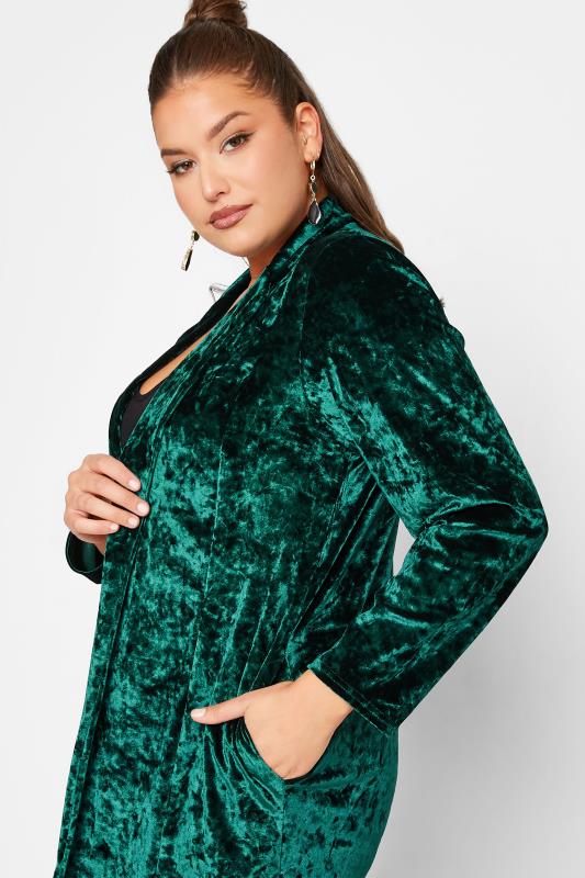 LIMITED COLLECTION Plus Size Green Velvet Long Sleeve Blazer | Yours Clothing  4