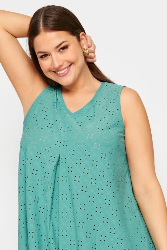 YOURS Plus Size Blue Broderie Anglaise Swing Vest Top | Yours Clothing 4