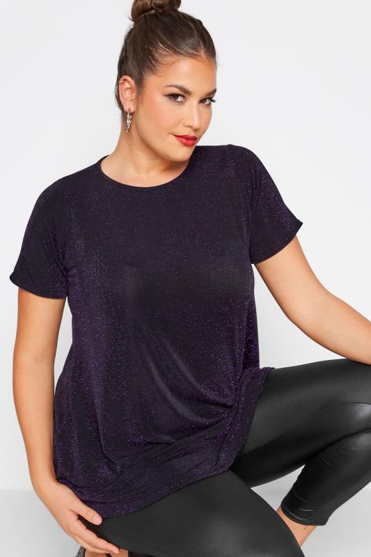 Plus Size YOURS LONDON Purple Glitter Swing Top | Yours Clothing 4
