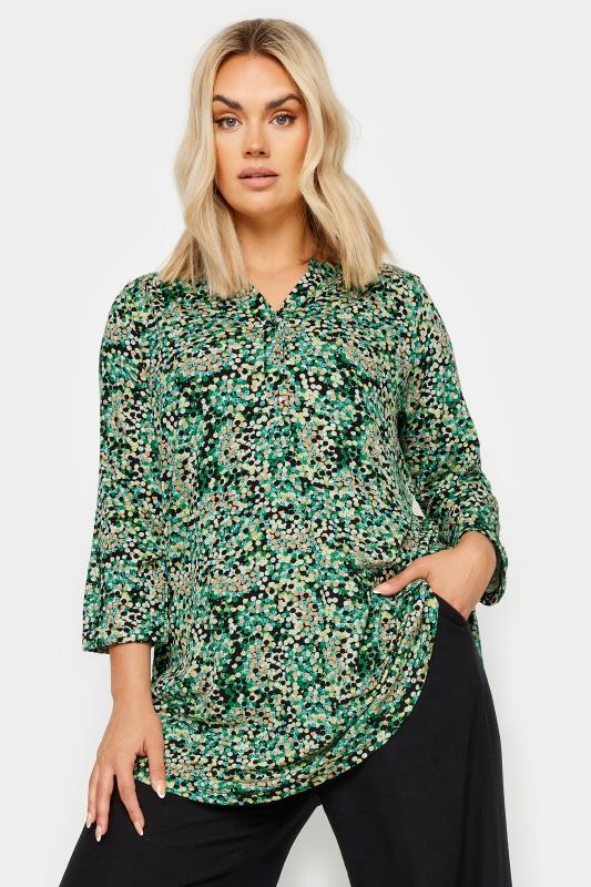 YOURS Plus Size Green Abstract Print Shirt | Yours Clothing 1