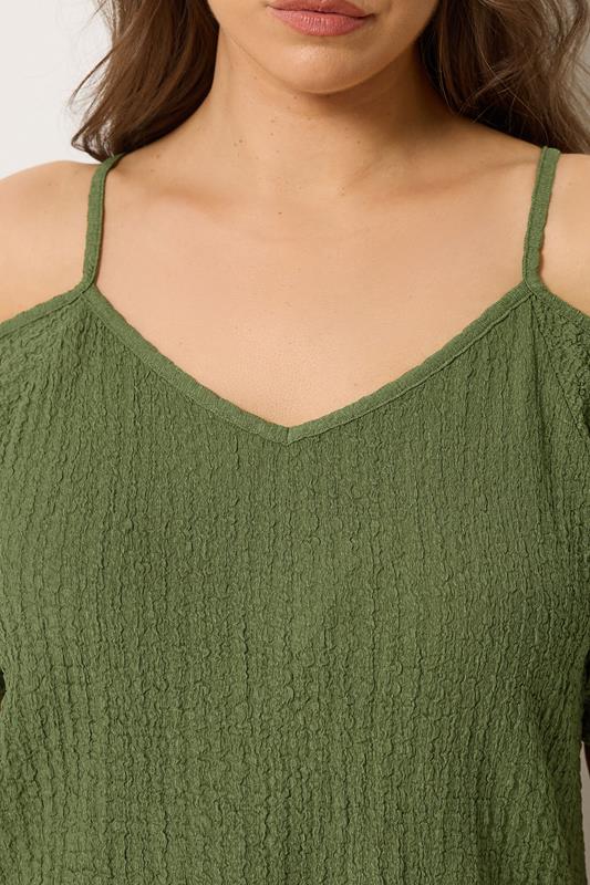 YOURS Plus Size Khaki Green Textured Cold Shoulder Top | Yours Clothing 4