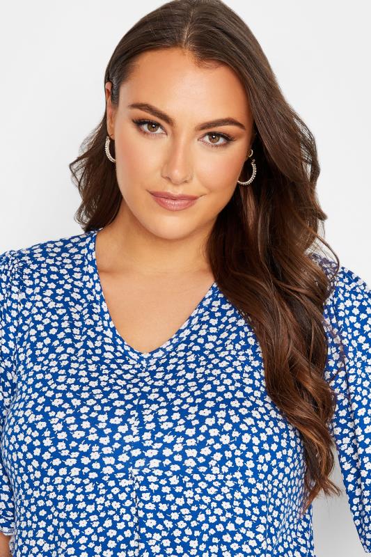 Plus Size Blue Floral Pleat Front Top | Yours Clothing 4