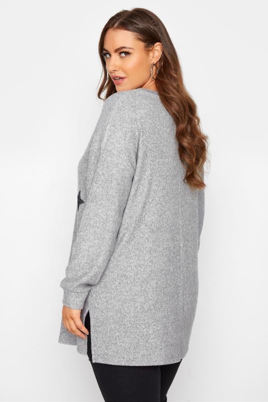 Plus Size Grey Embellished Star Print Knitted Top | Yours Clothing 3