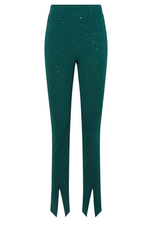 LTS Tall Forest Green Spilt Hem Tapered Glitter Trousers | Long Tall Sally  4