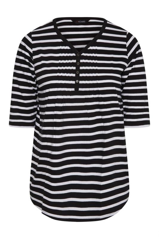 YOURS FOR GOOD Curve Black Striped Pintuck Henley Top_F.jpg