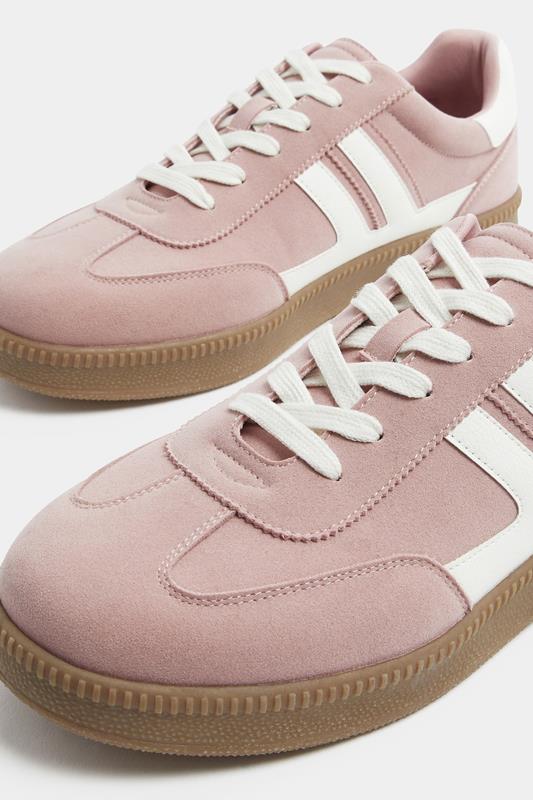 Pink Faux Suede Side Stripe Lace Up Trainer In Wide E Fit | Yours Clothing 5