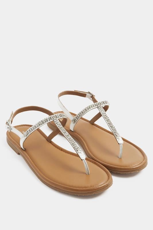  White Diamante Toe Post Sandals In Extra EEE Wide Fit