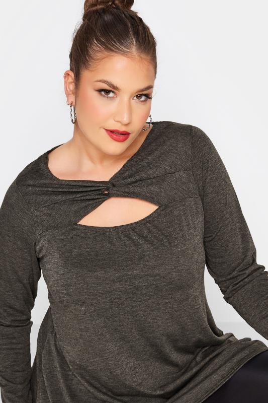 LIMITED COLLECTION Plus Size Charcoal Grey Twist Cut Out Top | Yours Clothing 4