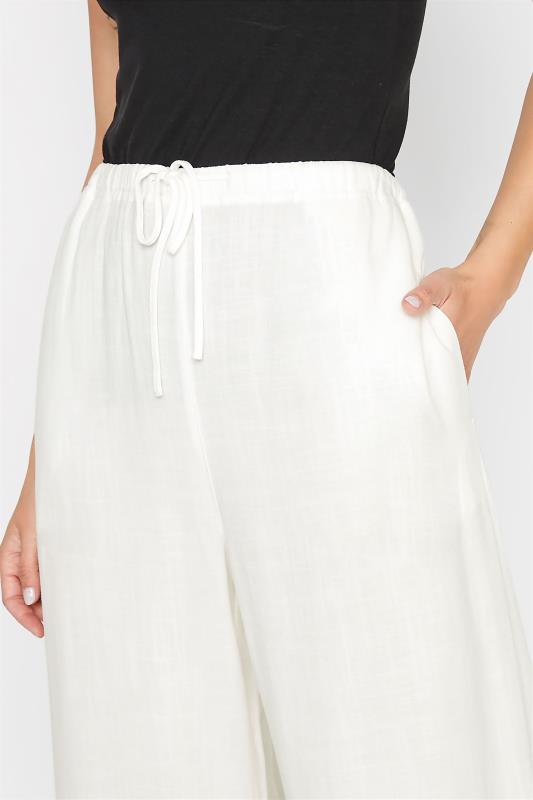 LTS Tall White Linen Blend Cropped Trousers 3