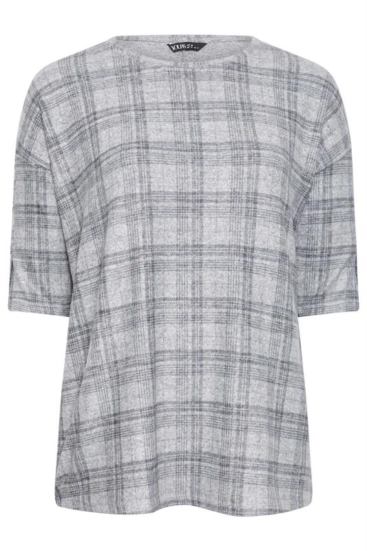 YOURS Plus Size Grey Check Print Soft Touch Button Detail Top | Yours Clothing 5