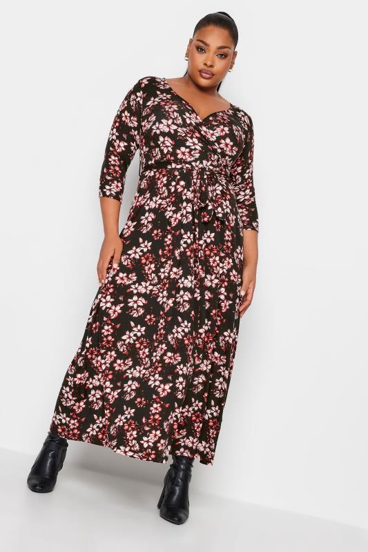  Grande Taille YOURS Curve Black Floral Print Maxi Wrap Dress