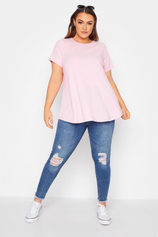 LIMITED COLLECTION Curve Light Pink Ribbed Swing Top 2