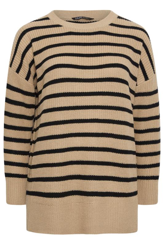 YOURS Plus Size Beige Brown Stripe Drop Shoulder Knitted Jumper | Yours Clothing 6