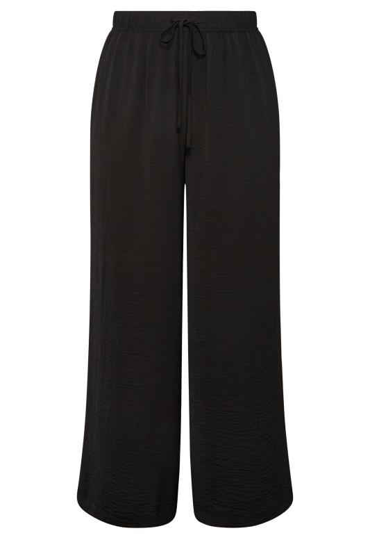 YOURS Plus Size Black Washed Twill Wide Leg Trousers | Yours Clothing 4