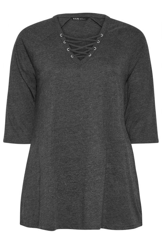 YOURS Plus Size 2 PACK Black & Charcoal Grey Lace Up Eyelet Tops | Yours Clothing 8