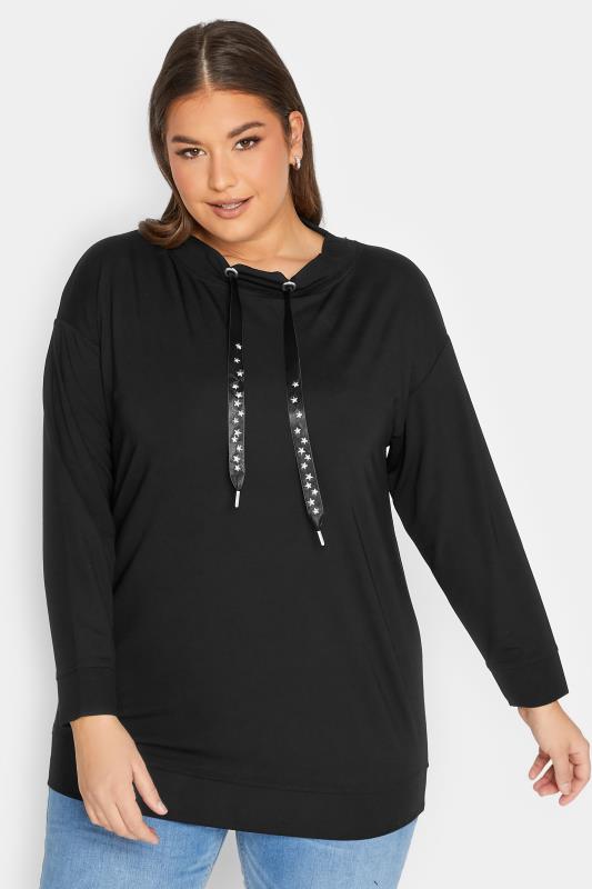 YOURS LUXURY Plus Size Black Star Embellished Sweatshirt | Yours Clothing 1
