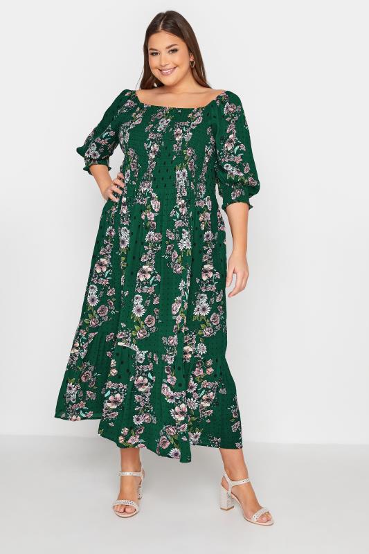 YOURS LONDON Curve Green Floral Puff Sleeve Dress 1