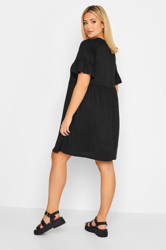 YOURS Plus Size Black Frill Sleeve Smock Dress | Yours Clothing 3