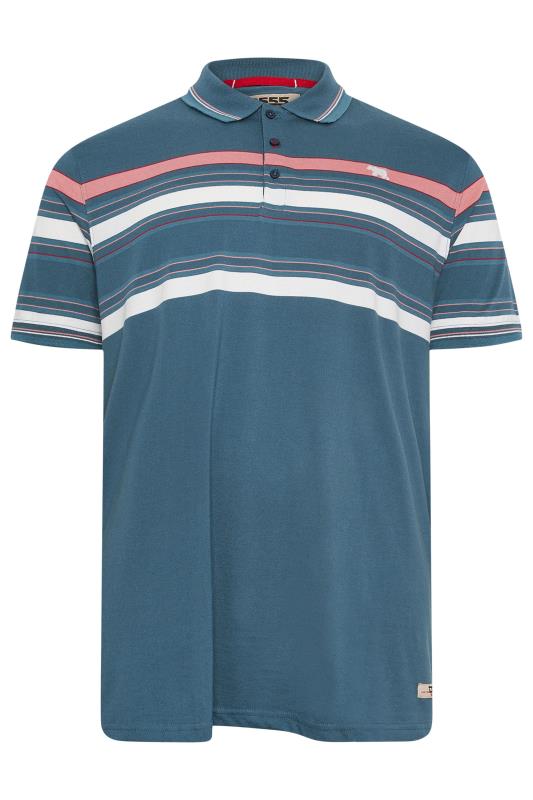 D555 Big & Tall Navy Blue Stripe Polo Shirt | BadRhino 3