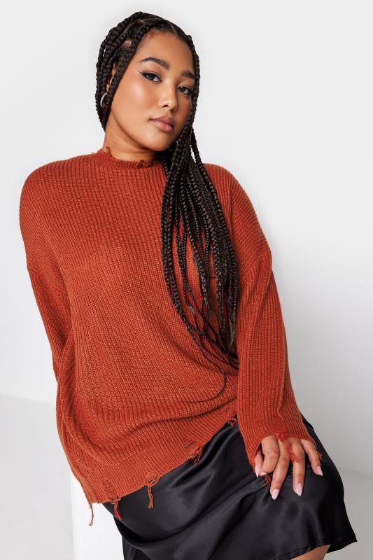 YOURS Plus Size Orange Distressed Knitted Jumper | Yours Clothing 5