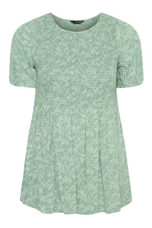 Plus Size Sage Green Spot Print Shirred Short Sleeve Top | Yours Clothing  6