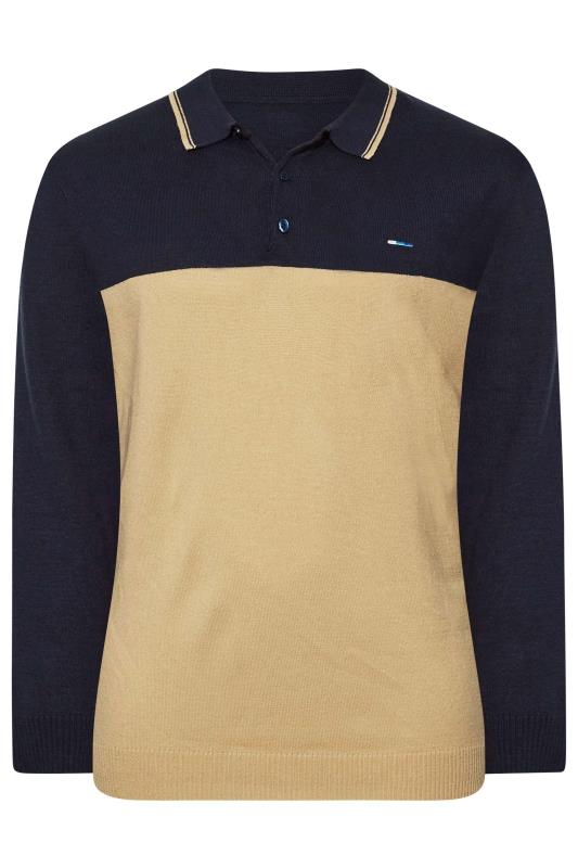 BadRhino Big & Tall Navy Blue Colour Block Long Sleeve Knitted Polo Shirt | BadRhino 3