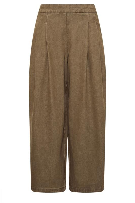 PixieGirl Petite Women's Brown Pleat Front Wide Leg Jeans | PixieGirl 5