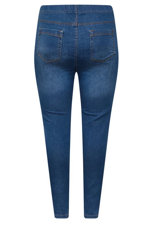 Plus Size Mid Blue Distressed Hem Stretch Jeggings | Yours Clothing 6