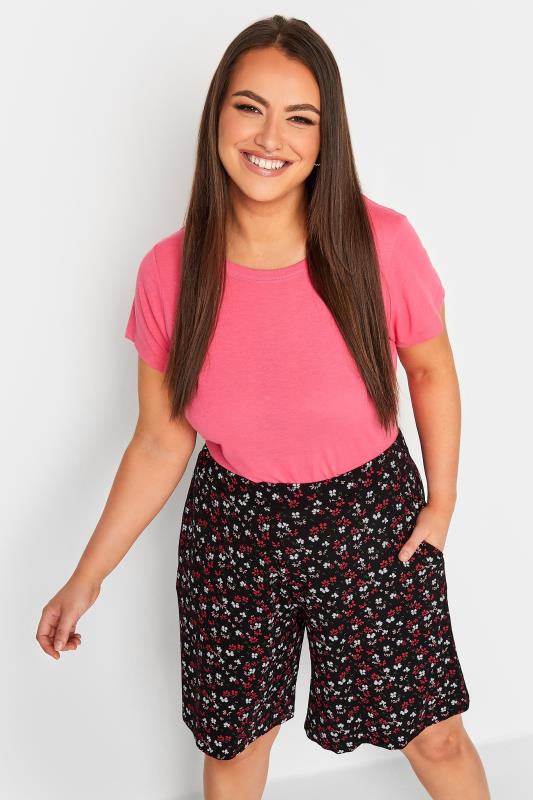  Grande Taille YOURS Curve Black & Red Ditsy Print Shorts