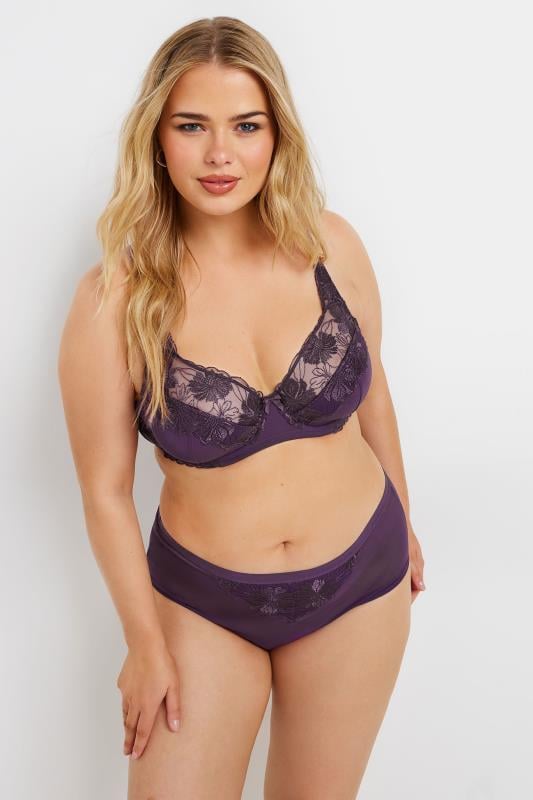 YOURS Plus Size 2 PACK Purple & Black Floral Lace Briefs | Yours Clothing  3