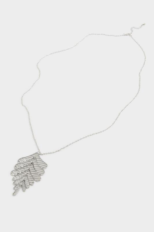 Silver Tone Leaf Pendant Long Necklace 3
