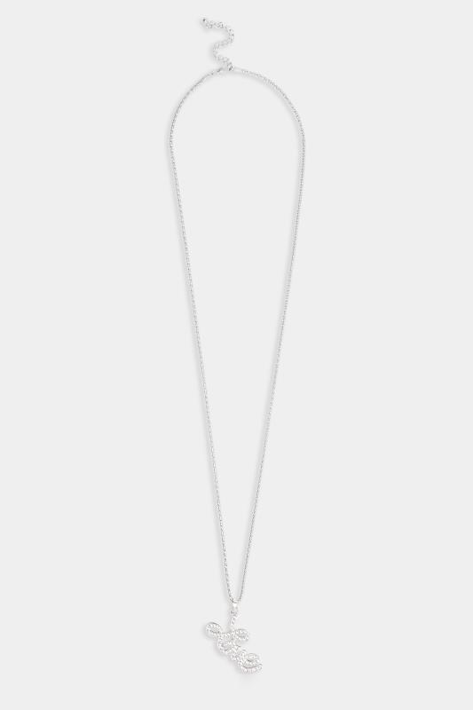 Silver Diamante Love Long Necklace | Yours Clothing 2