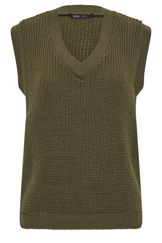 YOURS PETITE Curve Plus Size Khaki Green Chunky V-Neck Knitted Vest Top | Yours Clothing  6
