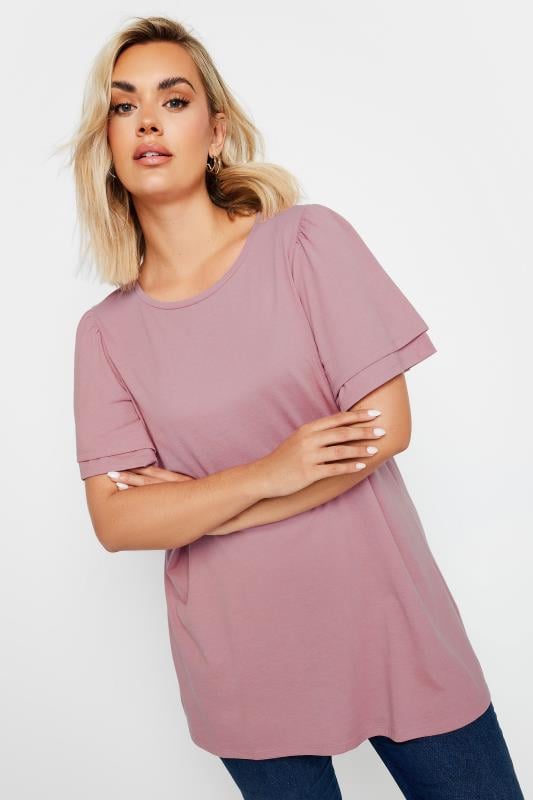 YOURS Plus Size Pink Double Angel Sleeve T-Shirt | Yours Clothing  1