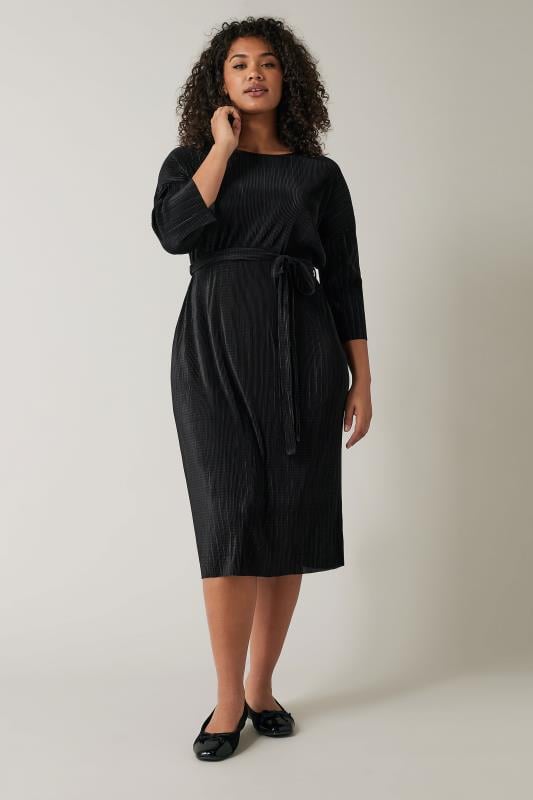 Pleat Midi Dress Black 1