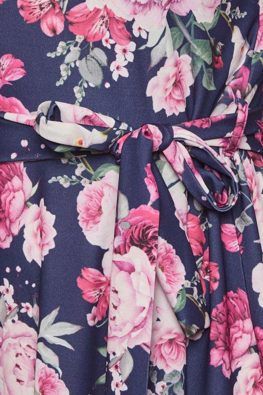 YOURS LONDON Curve Plus Size Navy Blue & Pink Floral Skater Dress | Yours Clothing  5