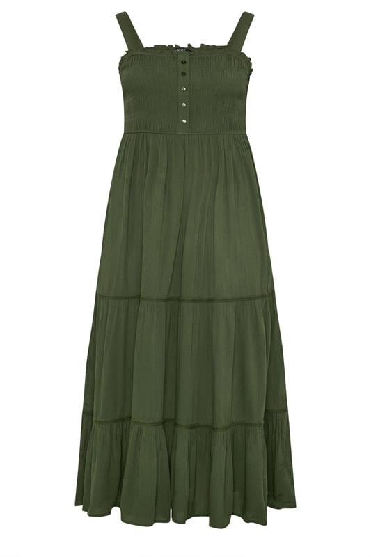 YOURS Plus Size Olive Green Shirred Placket Dress | Yours Clothing 5