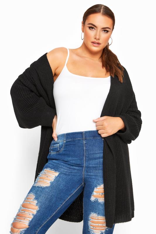 Plus Size Curve Black Balloon Sleeve Knitted Cardigan | Yours Clothing 5