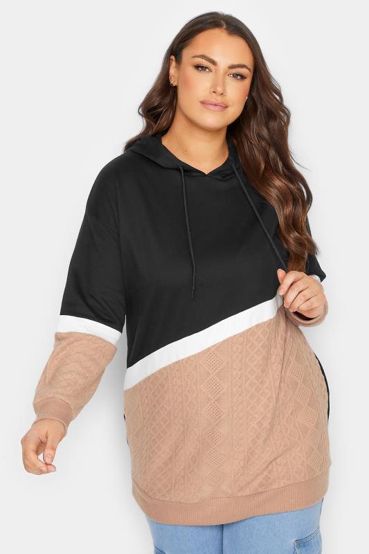 Plus Size Black & Pink Panel Hoodie | Yours Clothing 1