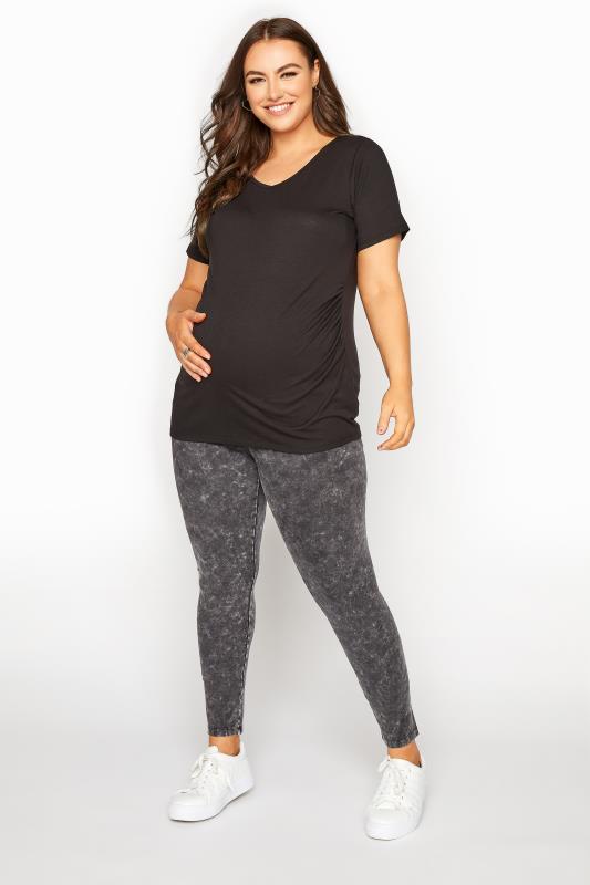 Plus Size BUMP IT UP MATERNITY Black Acid Wash Leggings With Comfort Panel | Yours Clothing 1