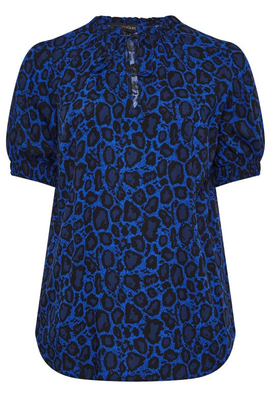 YOURS Plus Size Blue Animal Print Neck Tie Blouse | Yours Clothing 6