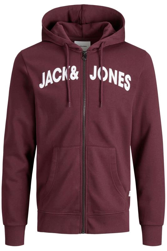 JACK & JONES Big & Tall Burgundy Red Zip Through Logo Hoodie 2